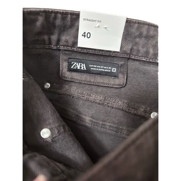 Zara Men's Five Pockets Straight Fit Wash Effect Jeans EJ2 Charcoal Size US: 31 - Picture 3 of 7